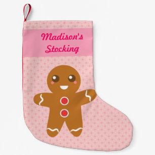 Cute Gingerbread Man Christmas Personalized Pink Small Christmas Stocking