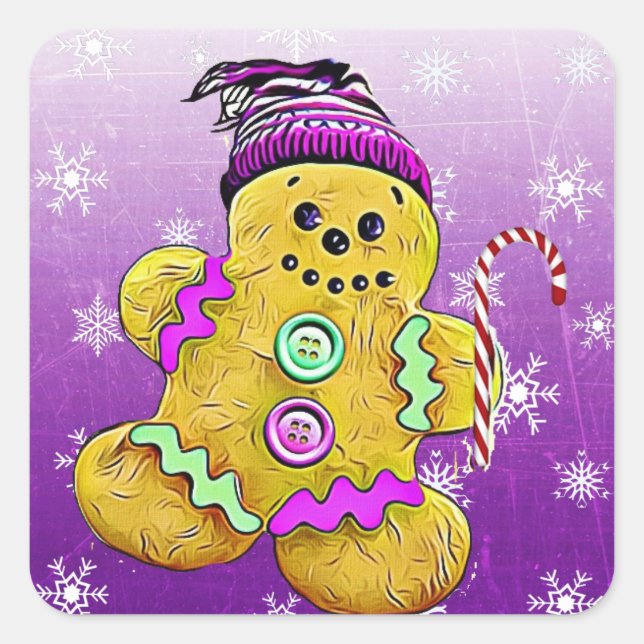 Cute Gingerbread Man Christmas Square Sticker (Front)