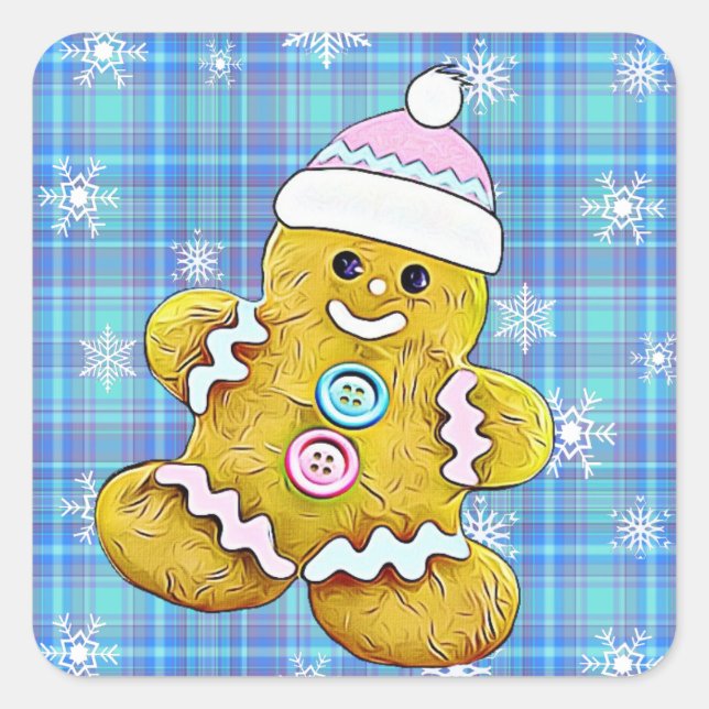 Cute Gingerbread Man Christmas Square Sticker (Front)