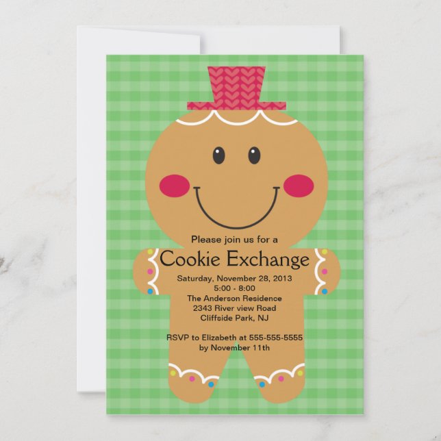 Cute Gingerbread Man Cookie Exchange Invitation (Front)