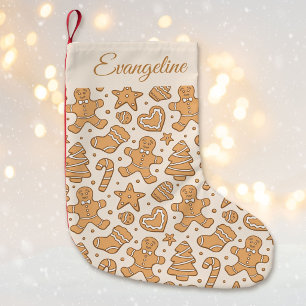 Cute Gingerbread Man Cookie Neutral Christmas Name Small Christmas Stocking