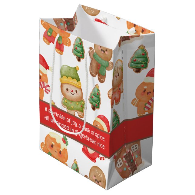 Cute Gingerbread Man Cookies Christmas Holiday Medium Gift Bag (Front Angled)