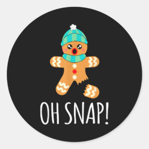 Cute Gingerbread Man Funny Christmas Oh Snap  Classic Round Sticker