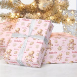 Cute Gingerbread Man Girl Pink Name Christmas Wrapping Paper<br><div class="desc">Cute Christmas paper in pink for baby girl or little girl with a cute gingerbread man girl,  gingerbread cookies and faux golden little snowflakes. Easily personalise the name - Kate Eden Art</div>