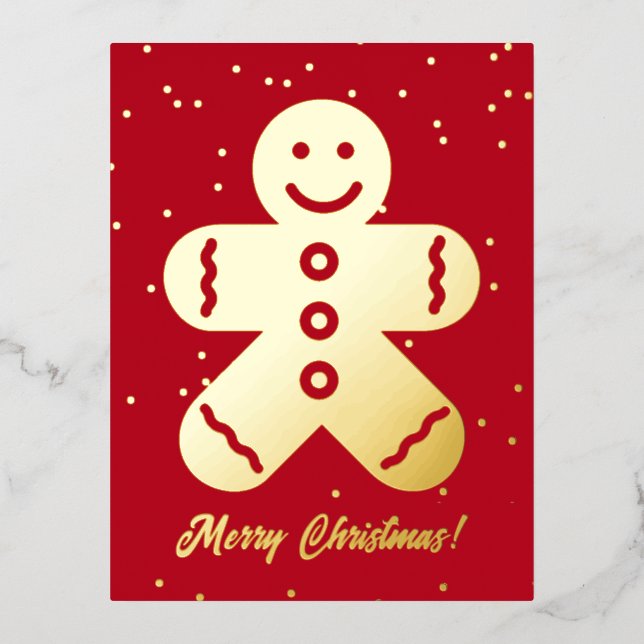 Cute gingerbread man gold foil Christmas postcards (Front)