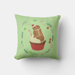 Cute Gingerbread Man Green Throw Pillow