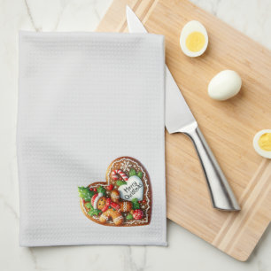 Cute Gingerbread Man Heart Merry Christmas Tea Towel