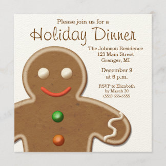 Cute Gingerbread Man Holiday Party Invitation