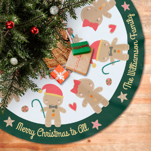 Cute Gingerbread Man Holiday Rustic Custom Green Brushed Polyester Tree Skirt