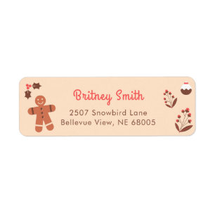 Cute Gingerbread Man Holly Berries Return Address