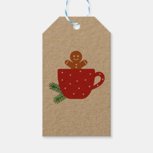 Cute gingerbread man in a red coffee cup gift tags