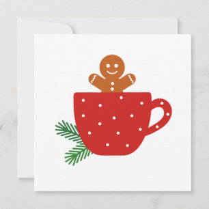 Cute gingerbread man in a red coffee cup invitation