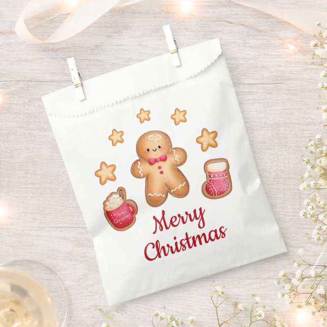 Cute Gingerbread Man Merry Christmas  Favour Bags (Clipped)