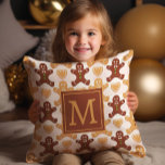 Cute Gingerbread Man Monogram  Cushion<br><div class="desc">Christmas holiday decorator pillow with cute gingerbread men. Personalised with your monogram/initial</div>