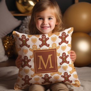 Cute Gingerbread Man Monogram  Cushion