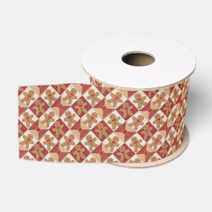 Cute Gingerbread Man Patchwork Christmas Grosgrain Ribbon