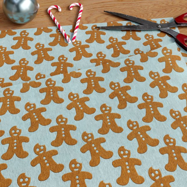 Cute Gingerbread Man Pattern Robin Egg Blue Tissue Paper (A pattern of cute gingerbread men Christmas cookies tissue paper just for you!)