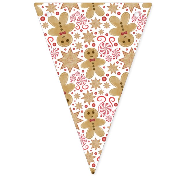 Cute Gingerbread Man & Peppermint Candy Christmas Bunting (First Flag)