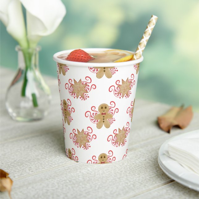Cute Gingerbread Man & Peppermint Candy Christmas Paper Cups (Insitu)
