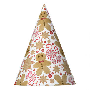 Cute Gingerbread Man & Peppermint Candy Christmas Party Hat