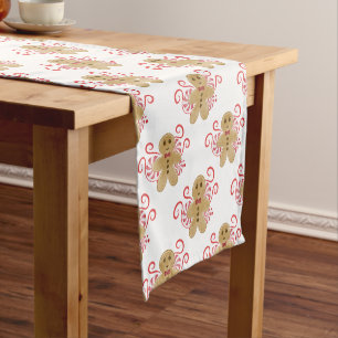 Cute Gingerbread Man & Peppermint Candy Christmas Short Table Runner