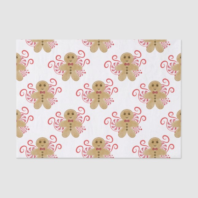 Cute Gingerbread Man & Peppermint Candy Christmas Tissue Paper (Front)