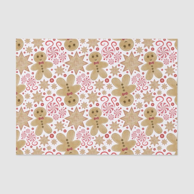 Cute Gingerbread Man & Peppermint Candy Christmas Tissue Paper (Front)
