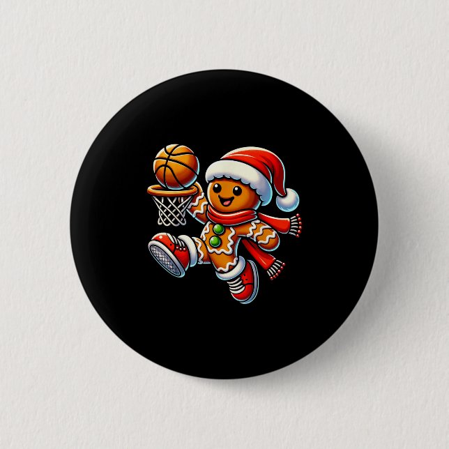 Cute Gingerbread Man Playing Basketball Christmas  6 Cm Round Badge (Front)