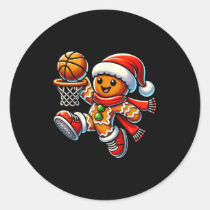 Cute Gingerbread Man Playing Basketball Christmas Classic Round Sticker