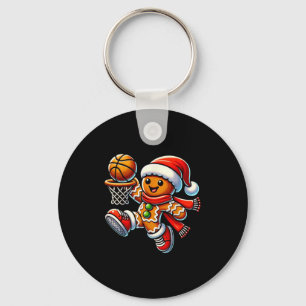 Cute Gingerbread Man Playing Basketball Christmas  Key Ring
