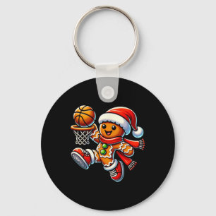 Cute Gingerbread Man Playing Basketball Christmas Key Ring