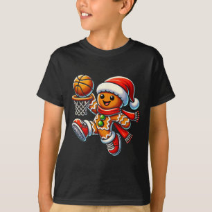 Cute Gingerbread Man Playing Basketball Christmas  T-Shirt