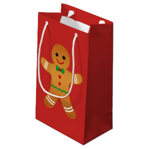 Cute Gingerbread Man Red Christmas Gift Bag