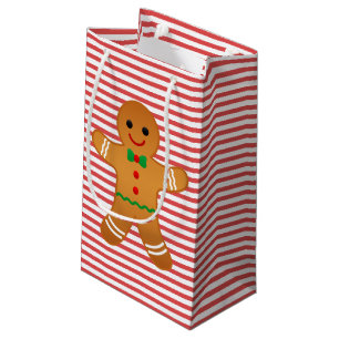 Cute Gingerbread Man - Red Striped Christmas Small Gift Bag