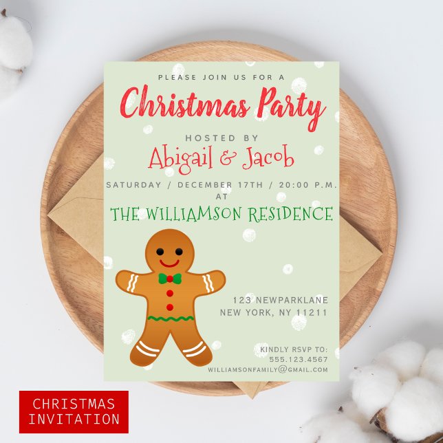 Cute Gingerbread Man | Sage Green Christmas Party Invitation (Creator Uploaded)