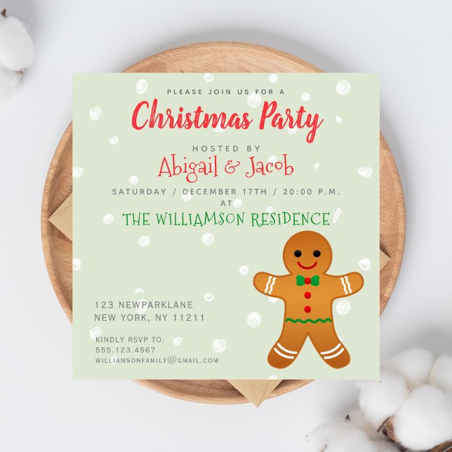 Cute Gingerbread Man | Sage Green Christmas Party Invitation (Creator Uploaded)