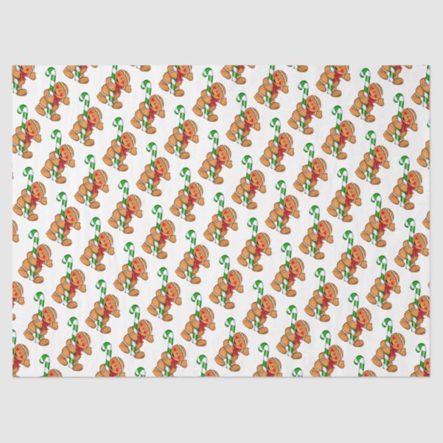 Cute Gingerbread Man with Candy Cane Tissue Paper (Front)