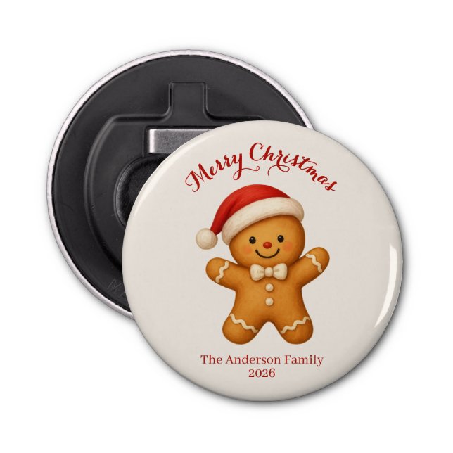 Cute Gingerbread Man with Santa Hat -  Bottle Opener (Front)