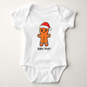 Cute Gingerbread Man with Santa Hat Christmas Baby Bodysuit