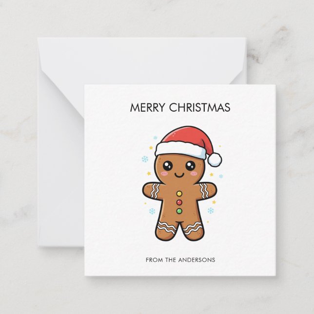Cute Gingerbread Man with Santa Hat Christmas  Card (Front)
