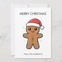 Cute Gingerbread Man with Santa Hat Christmas 