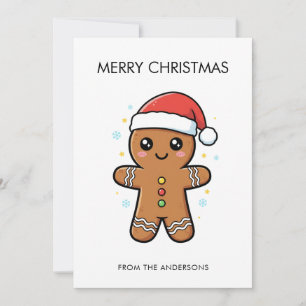 Cute Gingerbread Man with Santa Hat Christmas  Card