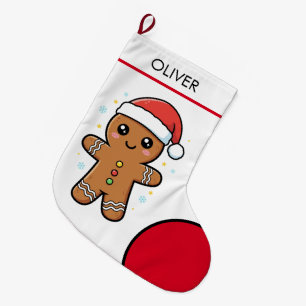 Cute Gingerbread Man with Santa Hat Christmas  Large Christmas Stocking
