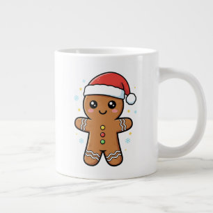 Cute Gingerbread Man with Santa Hat Christmas Large Coffee Mug