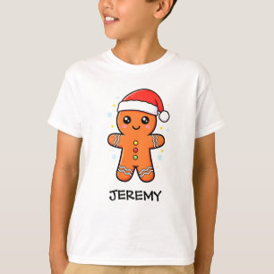 Cute Gingerbread Man with Santa Hat Christmas T-Shirt