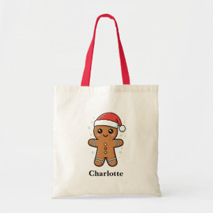 Cute Gingerbread Man with Santa Hat Christmas Tote Bag