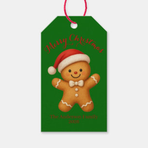 Cute Gingerbread Man with Santa Hat - Gift Tags