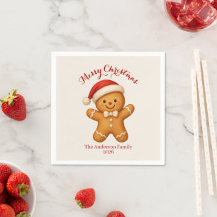 Cute Gingerbread Man with Santa Hat -  Napkin