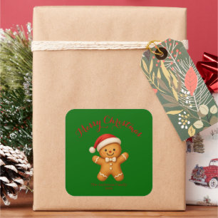 Cute Gingerbread Man with Santa Hat - Square Sticker