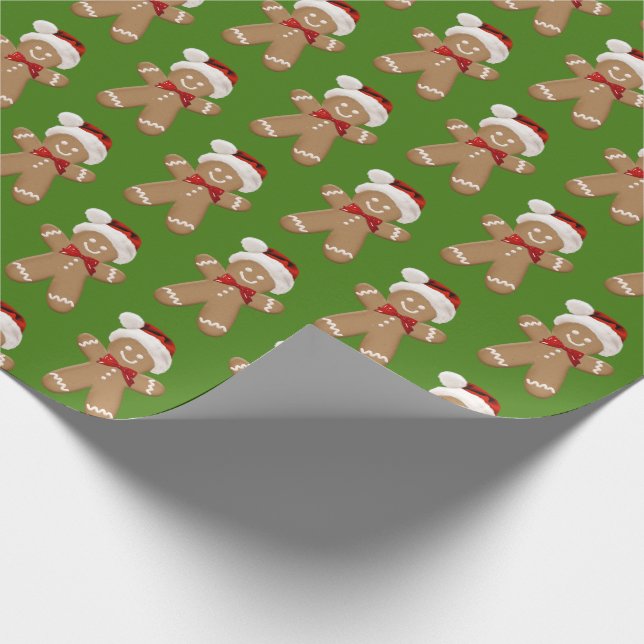 cute gingerbread man with Santa hat Wrapping Paper (Corner)